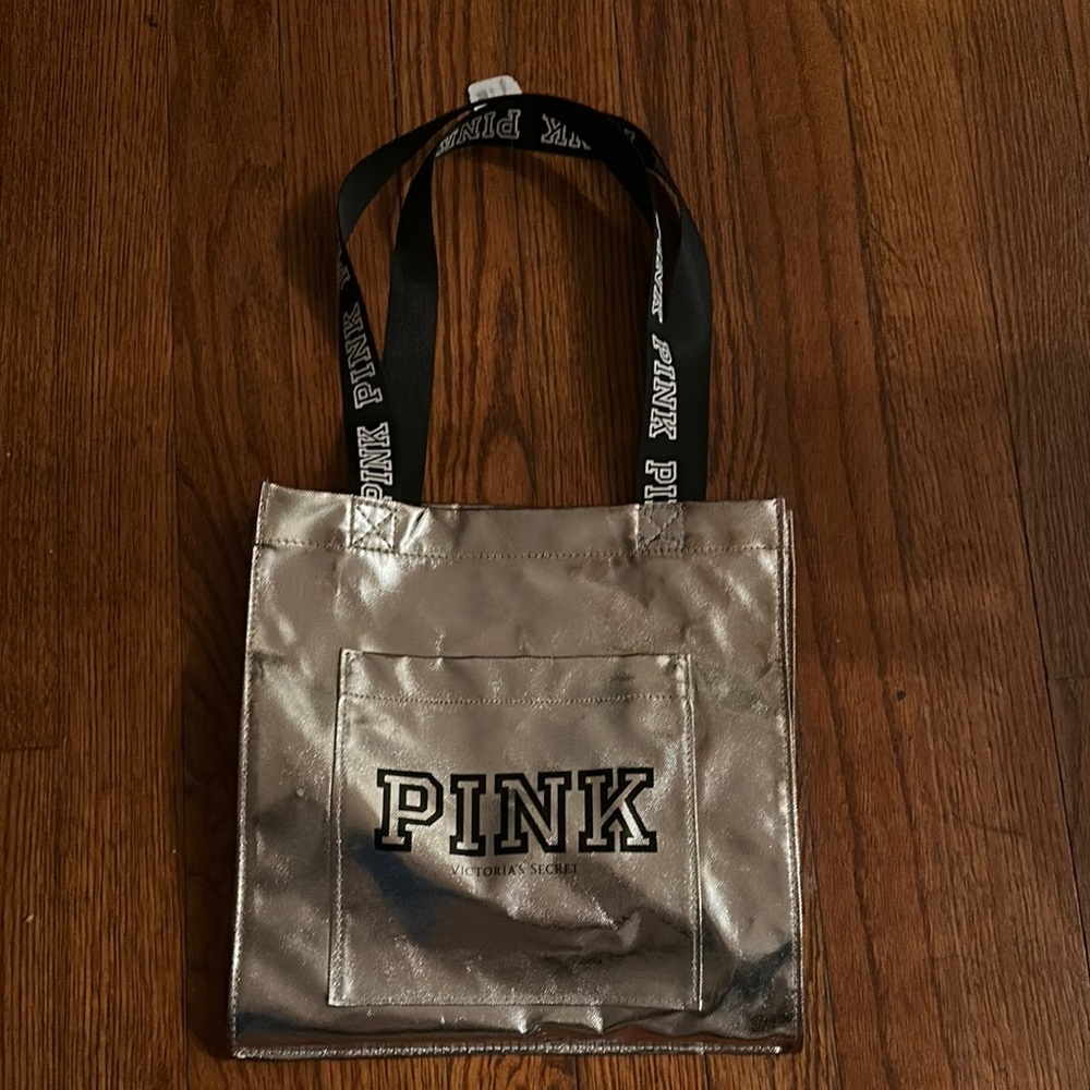 Victoria's Secret PINK Metallic Silver Tote new